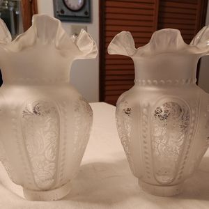 Antique Handblown Etched Frosted Glass Globes 19th Century French Replacements